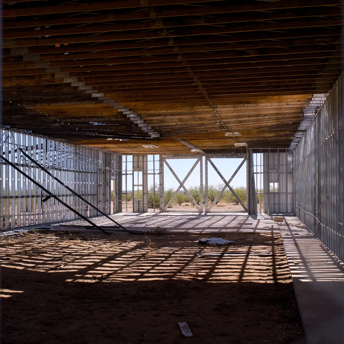 Metal stud framing inside an open interior