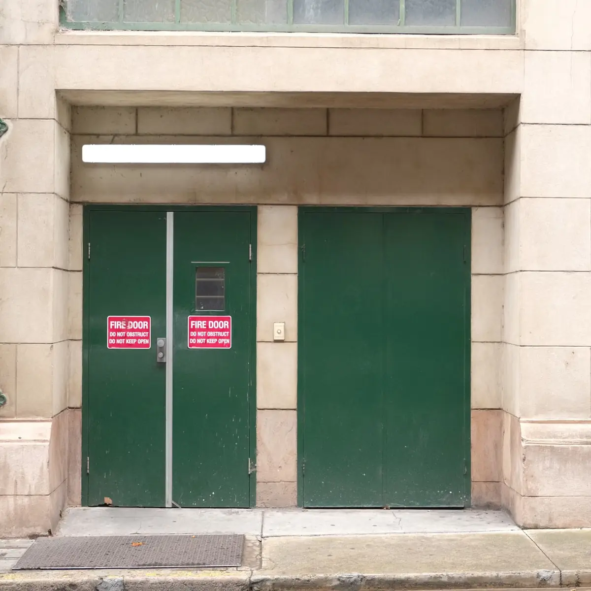Fire exit doors with signage