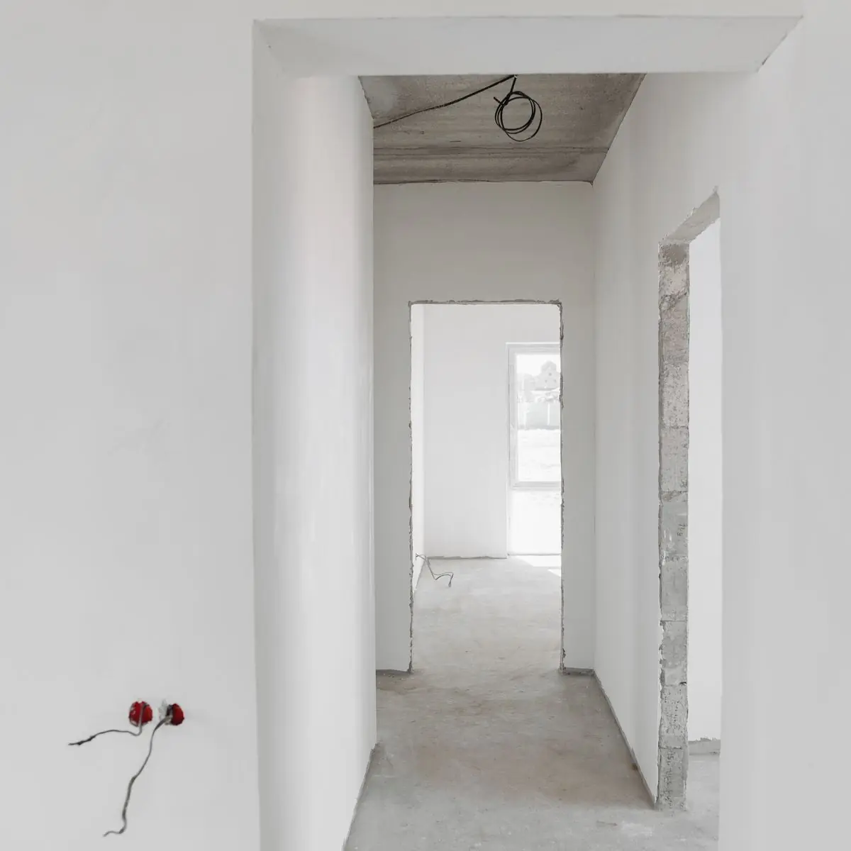 New partition walls boarded and skimmed through a doorway