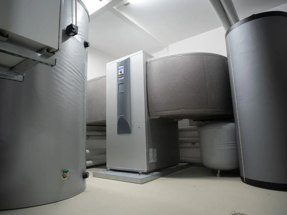 Indoor heat pump cylinder and controls unit