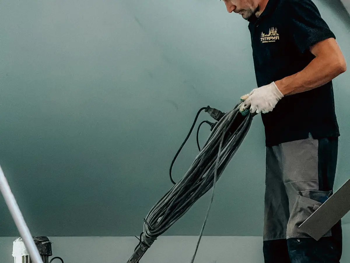 Operating a floor machine indoors during floor preparation