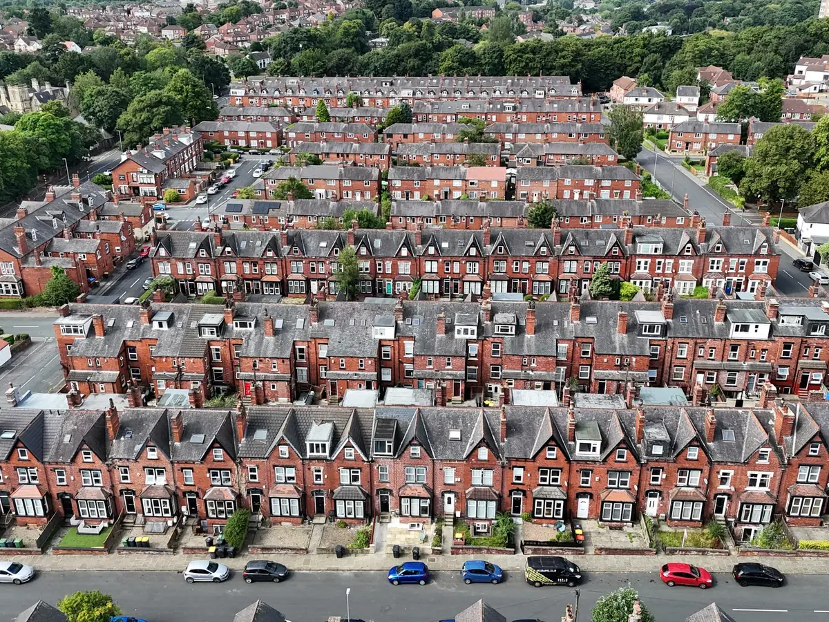 Rows of terraced houses in Headingley from above